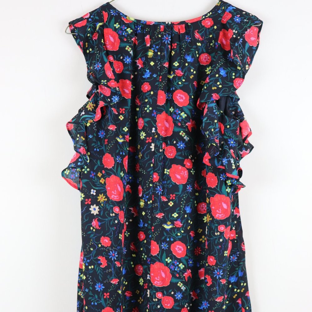 J Crew Flutter Dress Black Red Floral Print Size M